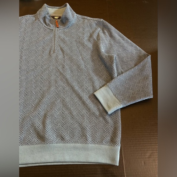 Lands' End Men's Bedford Rib Quarter Zip Pullover Sweater Blue Herringbone L - Picture 2 of 13